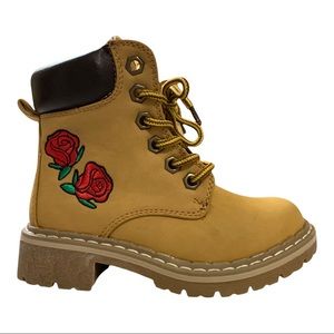 Link Girls Combat Boot Camel Lace up ROSES SZ 10